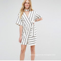 Wrap Stripe Dress with Choker Detail